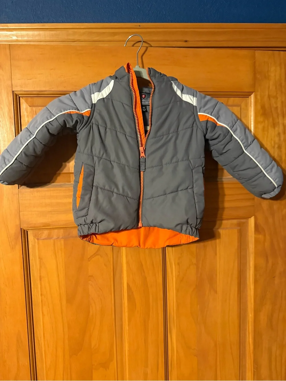 Kids Grey and Orange Puffer Jacket - Unbranded